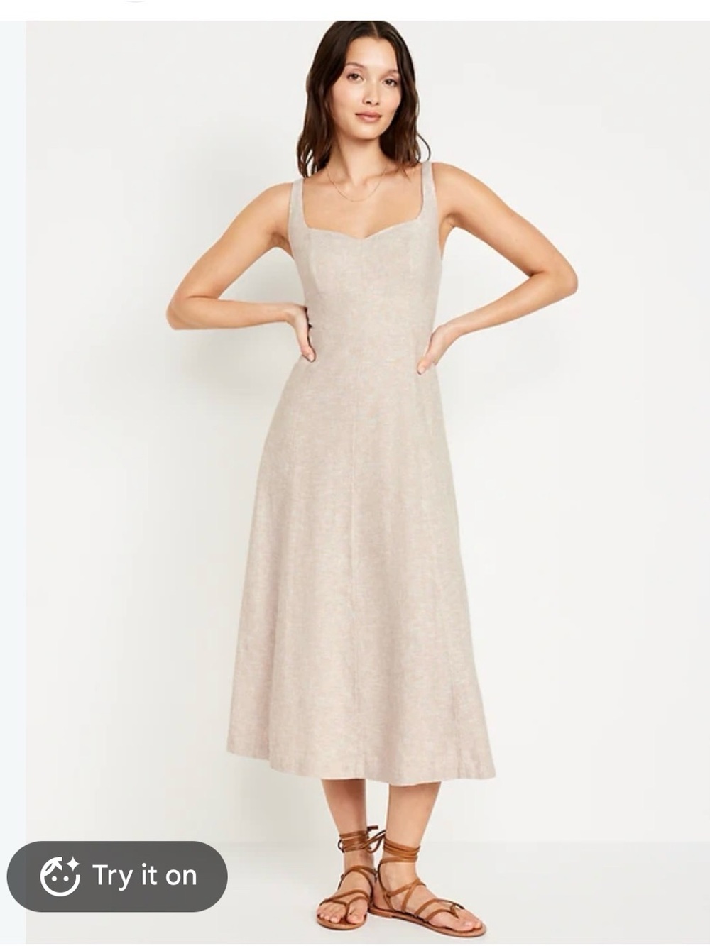 Fit & flare midi linen blend dress
